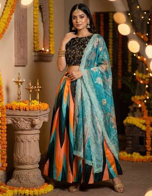 Embroadery Work Printed SemiStitched Lehenga choli 1