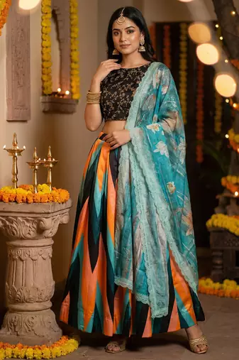 Embroadery Work Printed SemiStitched Lehenga choli