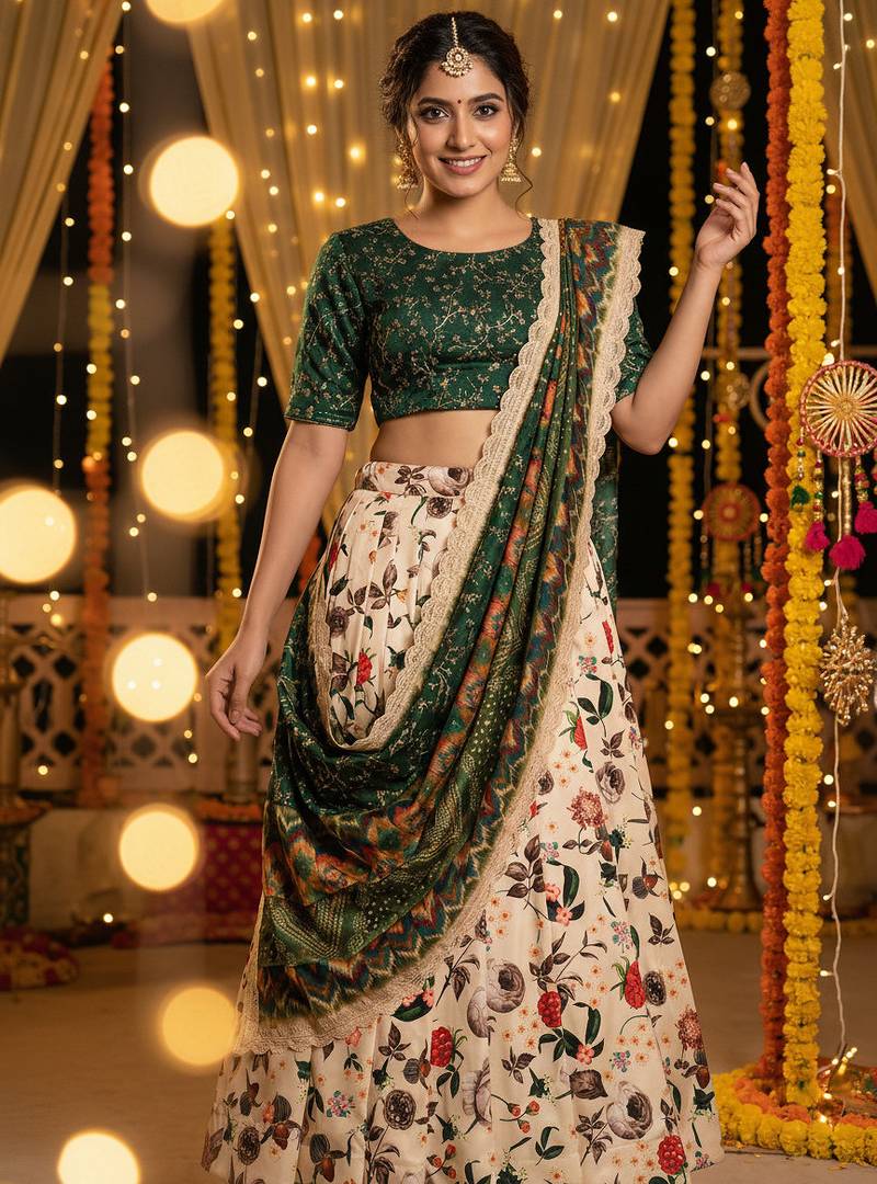 Embroadery Work Printed SemiStitched Lehenga choli