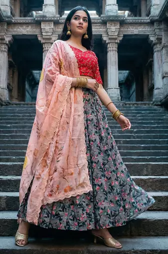 Embroadery Work Printed SemiStitched Lehenga choli