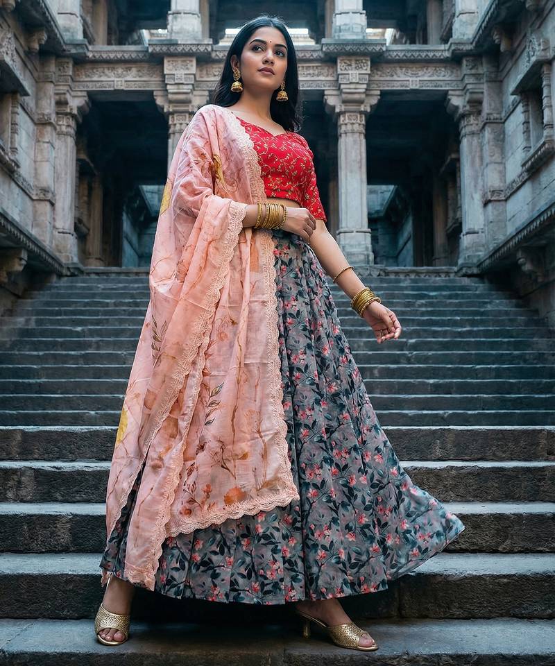 Embroadery Work Printed SemiStitched Lehenga choli