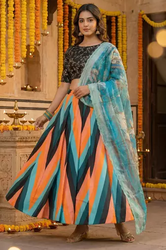 Embroadery Work Printed SemiStitched Lehenga choli