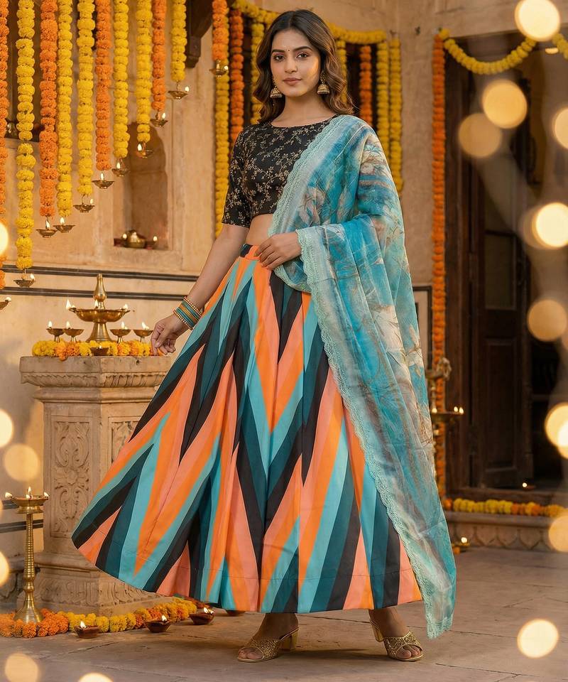 Embroadery Work Printed SemiStitched Lehenga choli