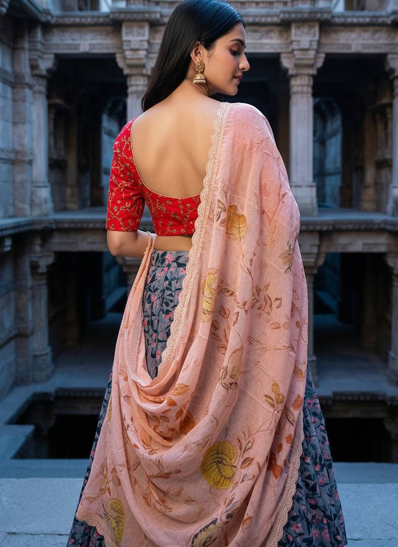 Embroadery Work Printed SemiStitched Lehenga choli