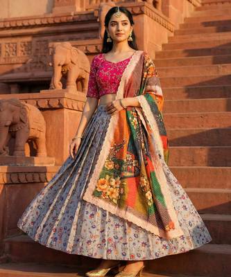 Embroadery Work Printed SemiStitched Lehenga choli 1