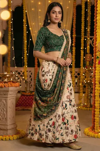 Embroadery Work Printed SemiStitched Lehenga choli
