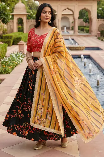 Embroadery Work Printed SemiStitched Lehenga choli