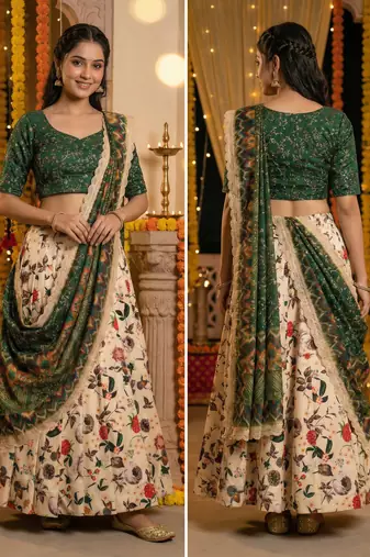Embroadery Work Printed SemiStitched Lehenga choli
