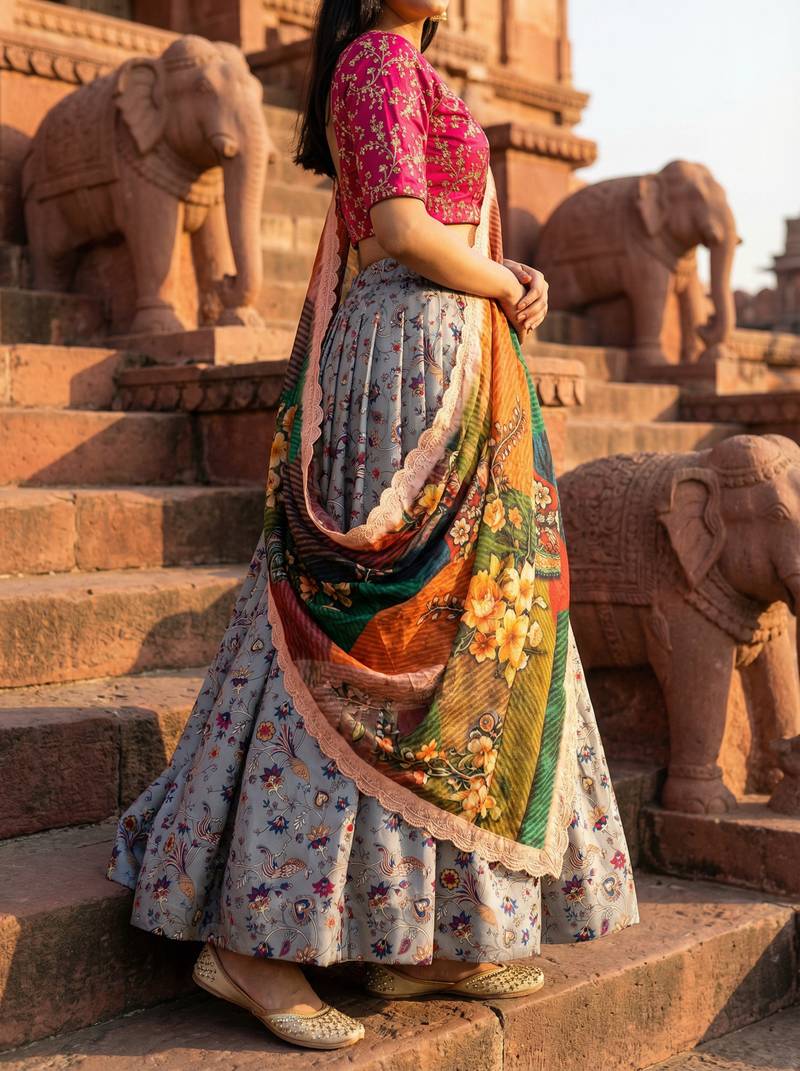 Embroadery Work Printed SemiStitched Lehenga choli