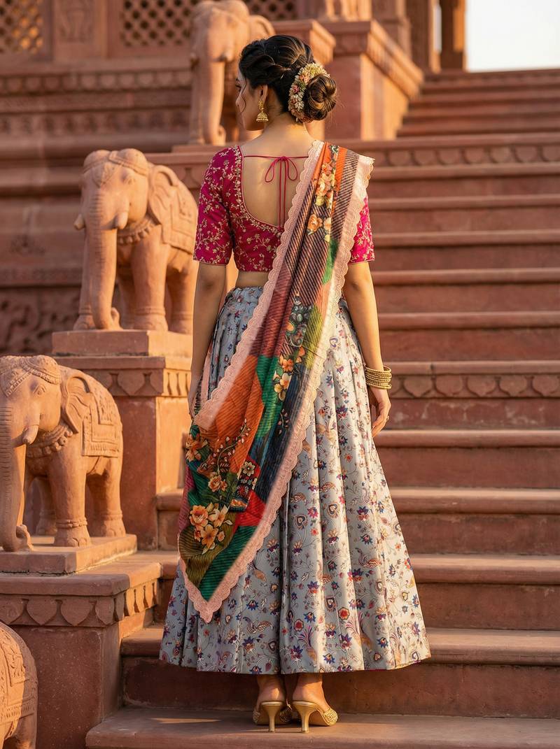 Embroadery Work Printed SemiStitched Lehenga choli