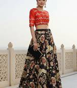 Ethnic Motif Print Satin Semi Stitched Multi Color Croptop & Unstitched Blouse