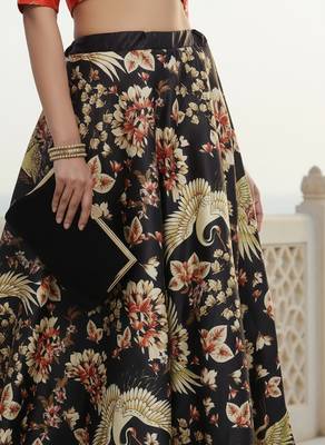 Ethnic Motif Print Satin Semi Stitched Multi Color Croptop & Unstitched Blouse 4