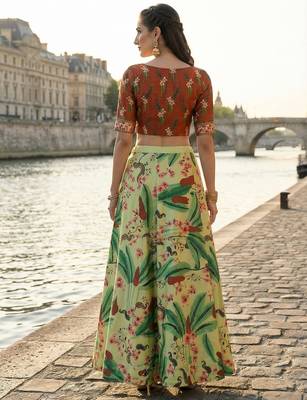 Ethnic Motif Print Satin Semi Stitched Multi Color Croptop & Unstitched Blouse 3
