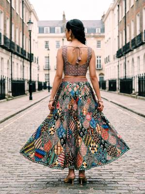 Ajarakh Print Satin Semi Stitched Multi Color Croptop & Unstitched Blouse 3
