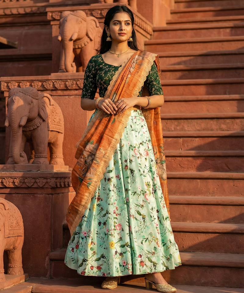 Embroadery Work Printed SemiStitched Lehenga choli
