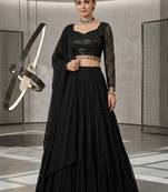 Black Foux Gorgette, Sequins, Embroidery, Lehenga Blouse Set