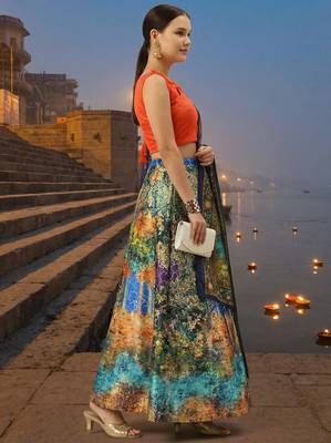Pichvai Print Satin Semi Stitched Lehenga Choli & Unstitched Blouse With Dupatta 2