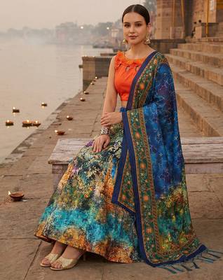 Pichvai Print Satin Semi Stitched Lehenga Choli & Unstitched Blouse With Dupatta 3