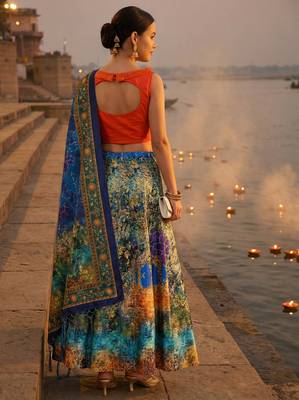 Pichvai Print Satin Semi Stitched Lehenga Choli & Unstitched Blouse With Dupatta 4