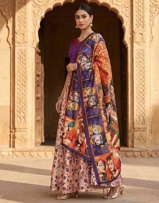 Kalamkari Print Satin Semi Stitched Lehenga Choli & Unstitched Blouse With Dupatta 2