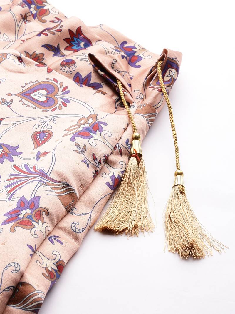 Kalamkari Print Satin Semi Stitched Lehenga Choli & Unstitched Blouse With Dupatta