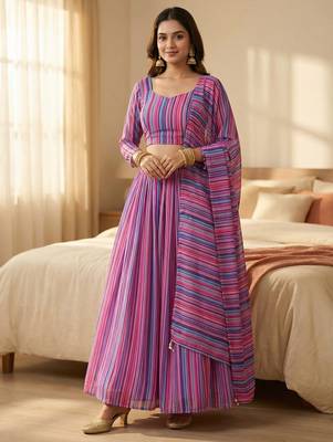 Georgete Striped Printed SemiStitched Lehenga choli 1