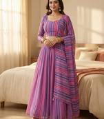 Georgete Striped Printed SemiStitched Lehenga choli