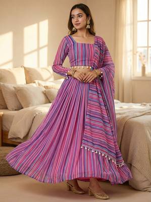 Georgete Striped Printed SemiStitched Lehenga choli 2
