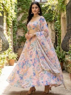 Georgete Tropical Printed SemiStitched  Flaired Lehenga choli 1