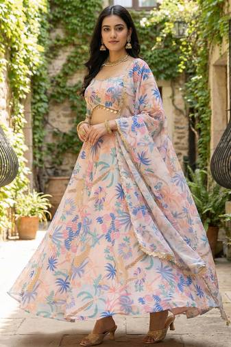 Georgete Tropical Printed SemiStitched  Flaired Lehenga choli