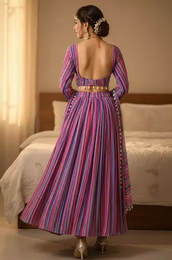 Georgete Striped Printed SemiStitched Lehenga choli