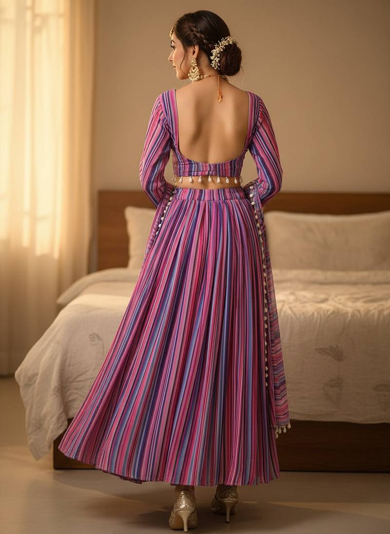 Georgete Striped Printed SemiStitched Lehenga choli