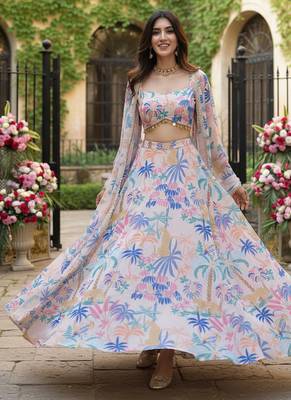 Georgete Tropical Printed SemiStitched  Flaired Lehenga choli 4