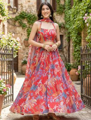 Georgete Tropical Printed SemiStitched  Flaired Lehenga choli 1
