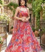 Georgete Tropical Printed SemiStitched  Flaired Lehenga choli