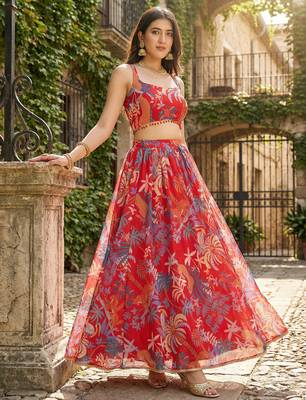 Georgete Tropical Printed SemiStitched  Flaired Lehenga choli 2