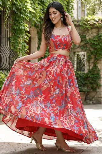 Georgete Tropical Printed SemiStitched  Flaired Lehenga choli