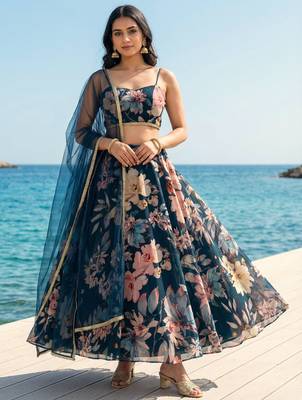 Georgete Floral Printed SemiStitched Lehenga choli 1