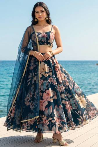 Georgete Floral Printed SemiStitched Lehenga choli