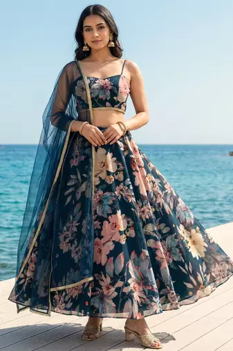 Georgete Floral Printed SemiStitched Lehenga choli