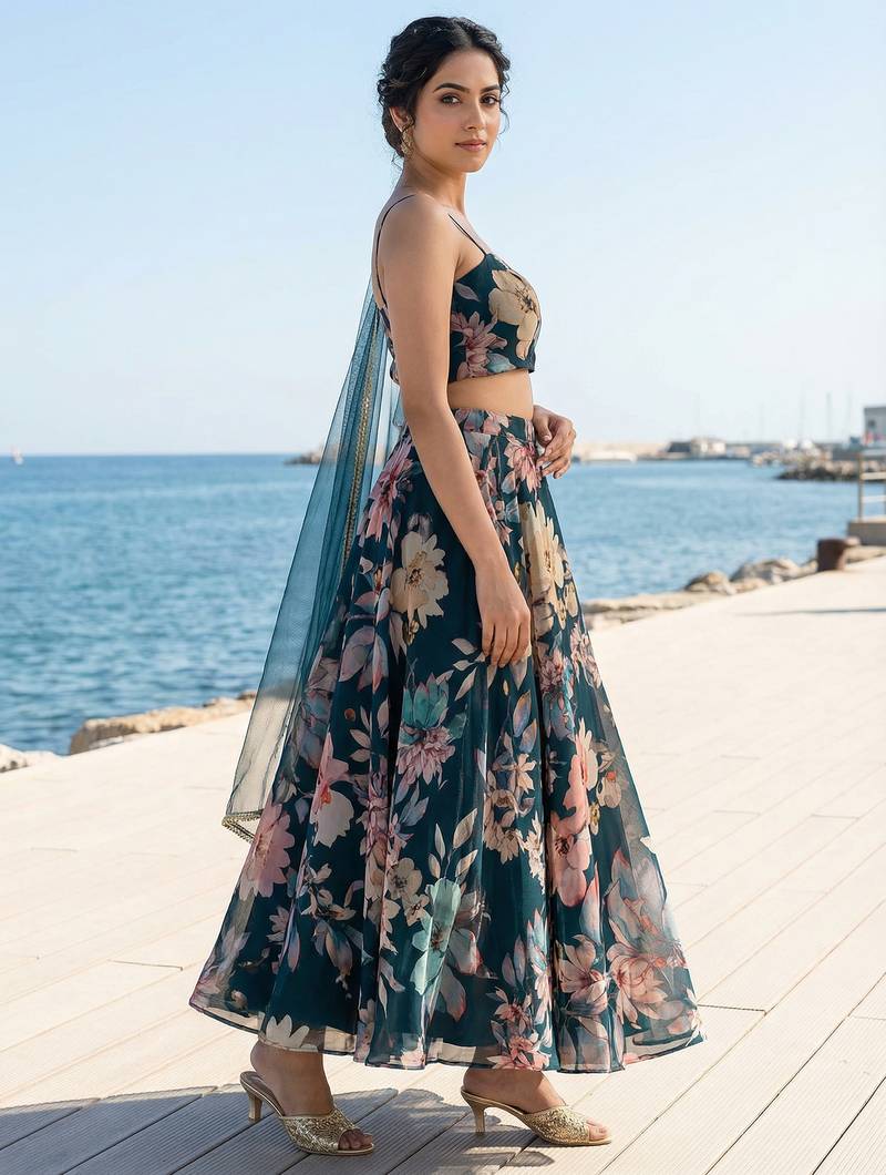 Georgete Floral Printed SemiStitched Lehenga choli