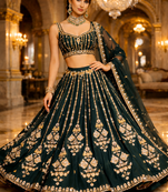 DARK GREEN ZARI-BADLA EMBROIDERY GEORGETTE LEHENGA WITH BLOUSE