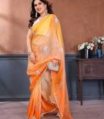orange gold crush art silk embroidery work saree with multi tone design & roto banglory art silk blouse