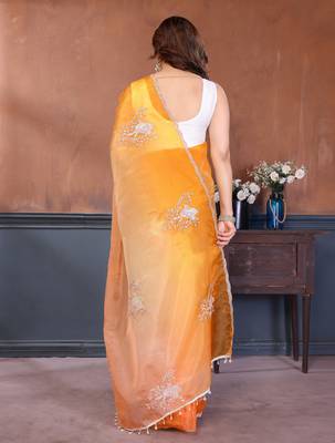 orange gold crush art silk blend embroidery work saree with multi tone design & roto banglory art silk blend blouse 2