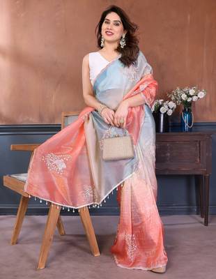 rama peach gold crush art silk blend embroidery work saree with multi tone design & roto banglory art silk blend blouse 1