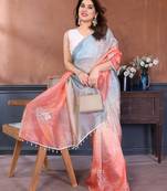 rama peach gold crush art silk embroidery work saree with multi tone design & roto banglory art silk blouse