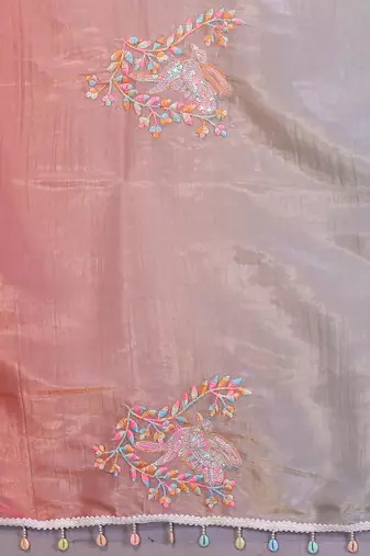rama peach gold crush art silk blend embroidery work saree with multi tone design & roto banglory art silk blend blouse