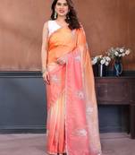 pink orange gold crush art silk embroidery work saree with multi tone design & roto banglory art silk blouse