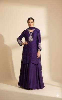 Purple crepe embroidered sharara Set 1