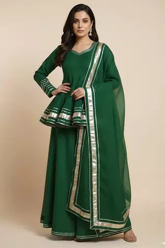 Green georgette sharara Set